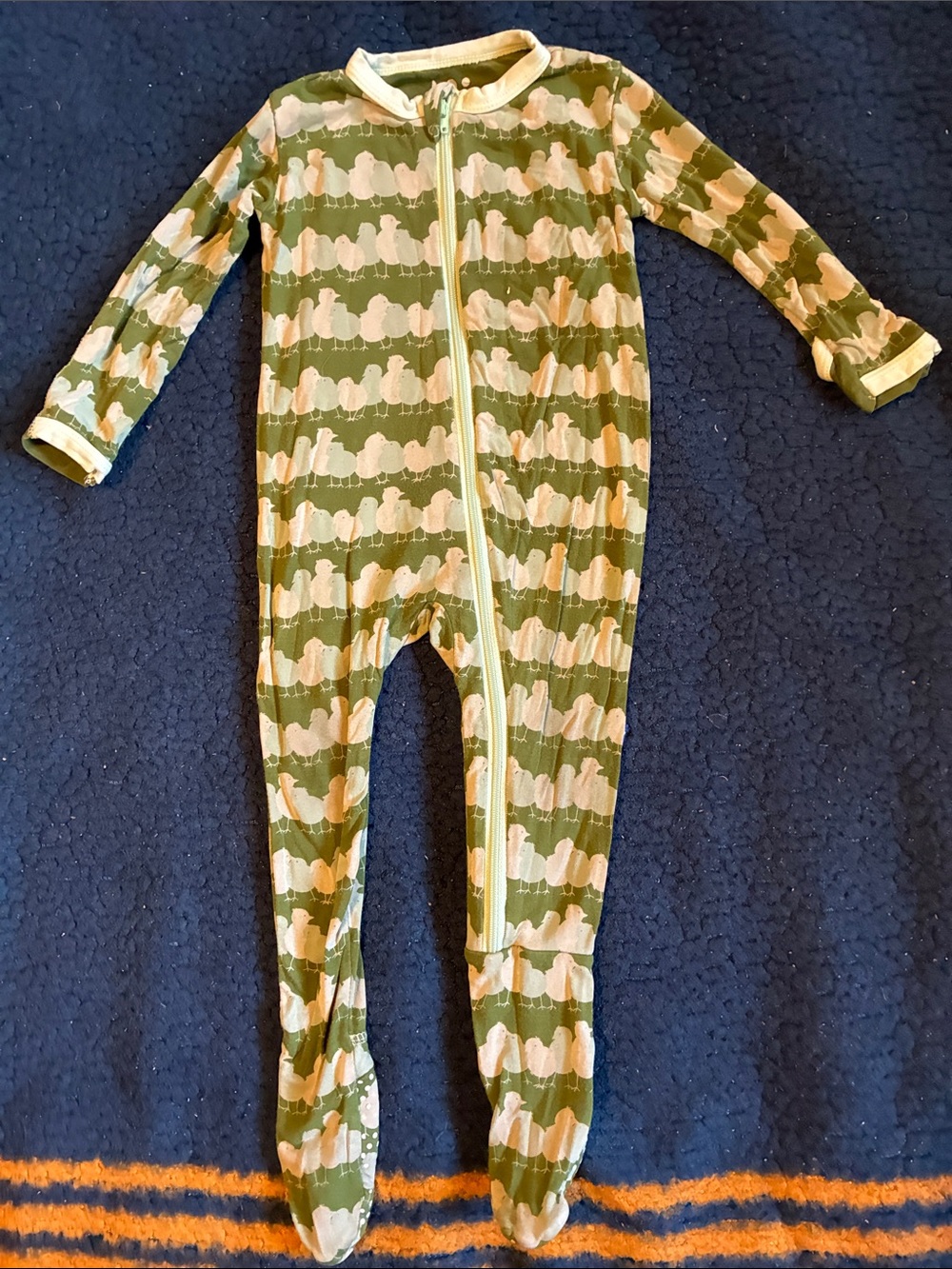 Kickee Pants Green and Cream Bird-Print Footie One-Piece